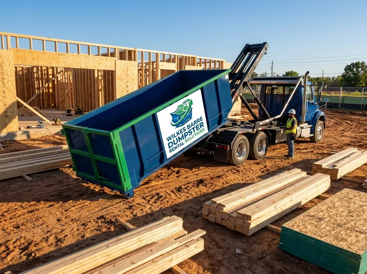 30 yard dumpster being delivered to a Wilkes-Barre PA construction site